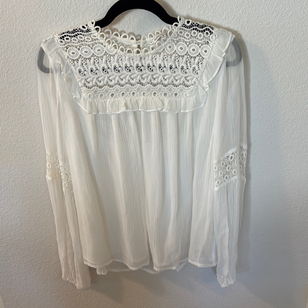 Rebecca Minkoff White Lace Blouse with Scalloped Detailing